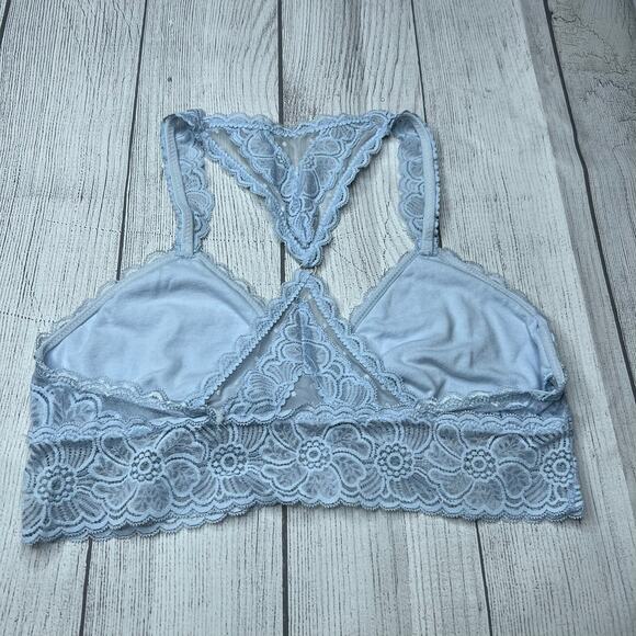 Aerie American Eagle Blue Lace T-Strap V-Neck Plunge Bralette Size Medium - Picture 4 of 5